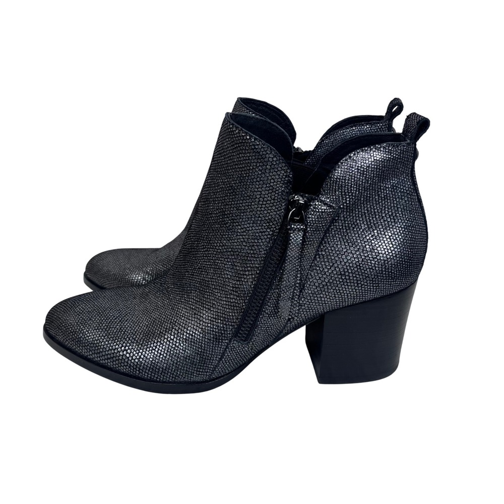Donald Pliner Edyn 8.5M Silver Metallic Gray‎ Ankle Boots Block Heel (586clo)